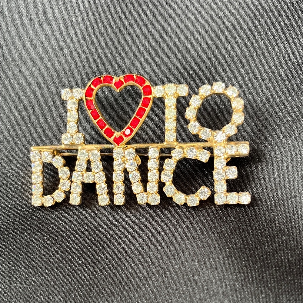 I LOVE TO DANCE Rhinestone Brooch or Hat Pin
